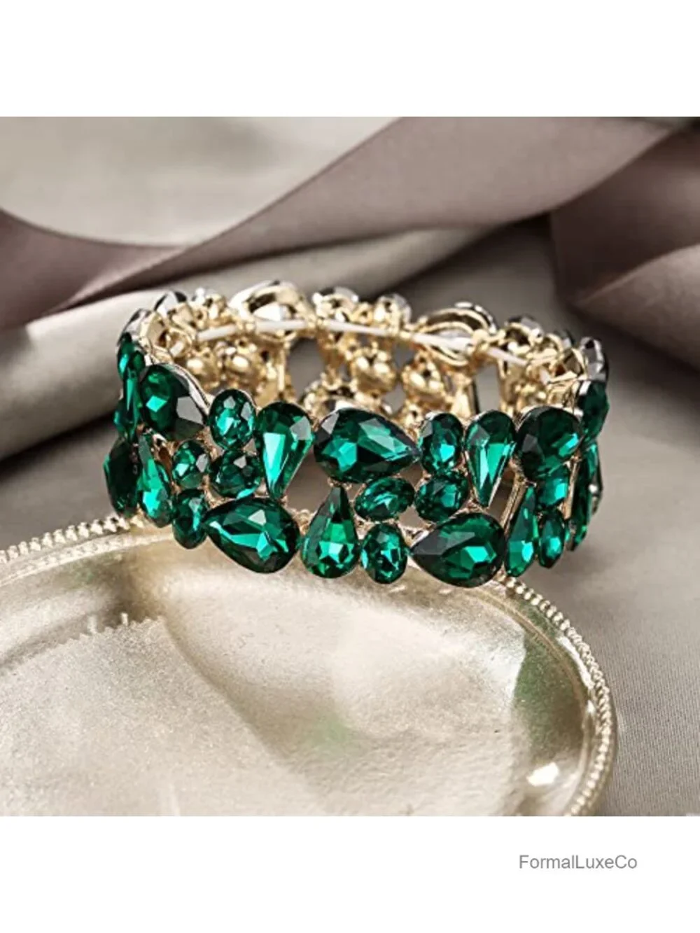 Art Deco Oval Teardrop Crystal Stretch Bracelet Women's Party Prom Jewelry